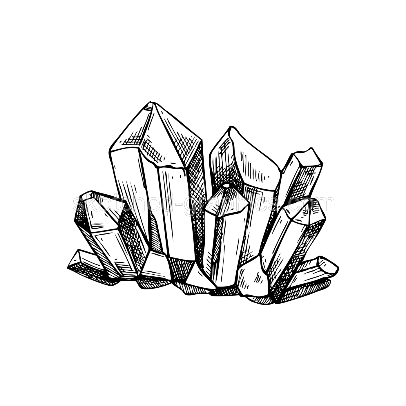 Quartz crystal sketch. Witchcraft vector illustration. Vintage Halloween design element. Hand-drawn alchemy, apothecary, esoteric symbols. NOT AI generated Illustration
